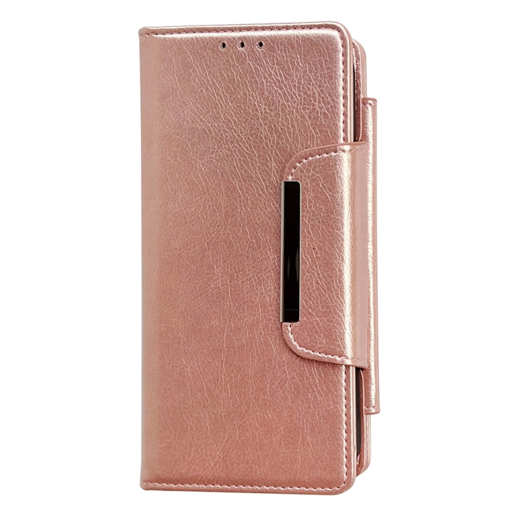 For iPhone 16 Plus Multifunctional 7-Cards Wallet Leather Phone Case(Rose Gold) - iPhone 16 Plus Cases by buy2fix | Online Shopping UK | buy2fix