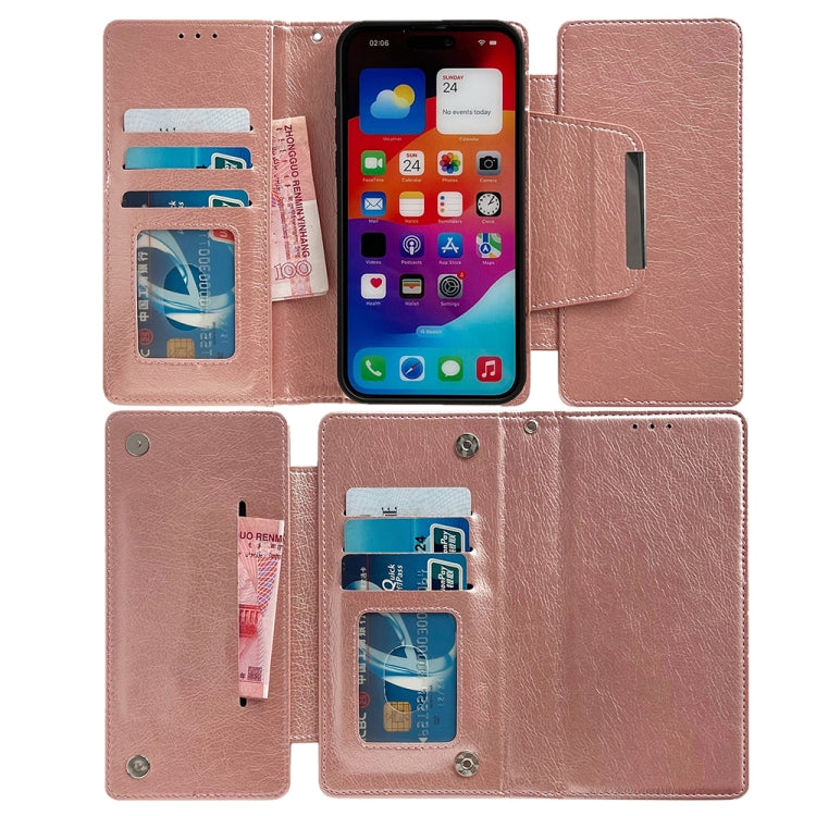 For iPhone 16 Plus Multifunctional 7-Cards Wallet Leather Phone Case(Rose Gold) - iPhone 16 Plus Cases by buy2fix | Online Shopping UK | buy2fix