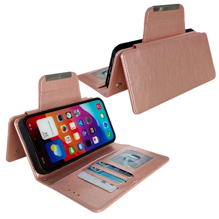 For iPhone 16 Plus Multifunctional 7-Cards Wallet Leather Phone Case(Rose Gold) - iPhone 16 Plus Cases by buy2fix | Online Shopping UK | buy2fix