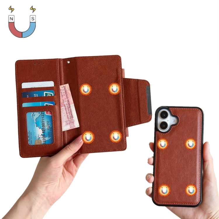 For iPhone 16 Plus Multifunctional 7-Cards Wallet Leather Phone Case(Brown) - iPhone 16 Plus Cases by buy2fix | Online Shopping UK | buy2fix