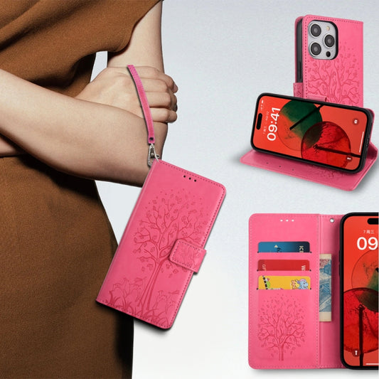 For OnePlus 11 Tree & Deer Embossed Leather Phone Case(Pink) by buy2fix