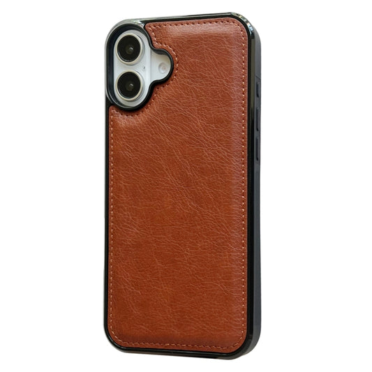 For iPhone 16 Plus Cowhide Texture Back Cover Phone Case(Brown) by buy2fix