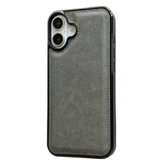 For iPhone 16 Cowhide Texture Back Cover Phone Case(Grey) by buy2fix