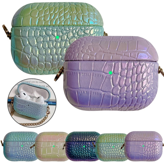 For AirPods Pro Colorful Crocodile Pattern PC Earphone Case with Anti-lost Metal Long Chain(Purple) by buy2fix
