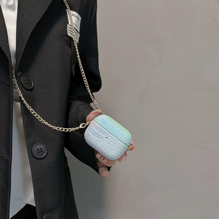 For AirPods Pro Colorful Crocodile Pattern PC Earphone Case with Anti-lost Metal Long Chain(Light Blue) by buy2fix