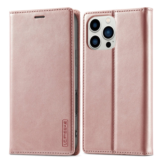 For iPhone 16 Pro Max LC.IMEEKE Strong Magnetism Microfiber Leather Phone Case(Rose Gold) by LC.IMEEKE