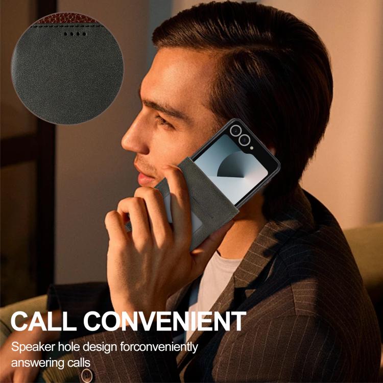 For Samsung Galaxy Z Flip7 5G LC.IMEEKE Calf Texture Leather Phone Case(Black) - Galaxy Z Flip7 5G Cases by LC.IMEEKE | Online Shopping UK | buy2fix