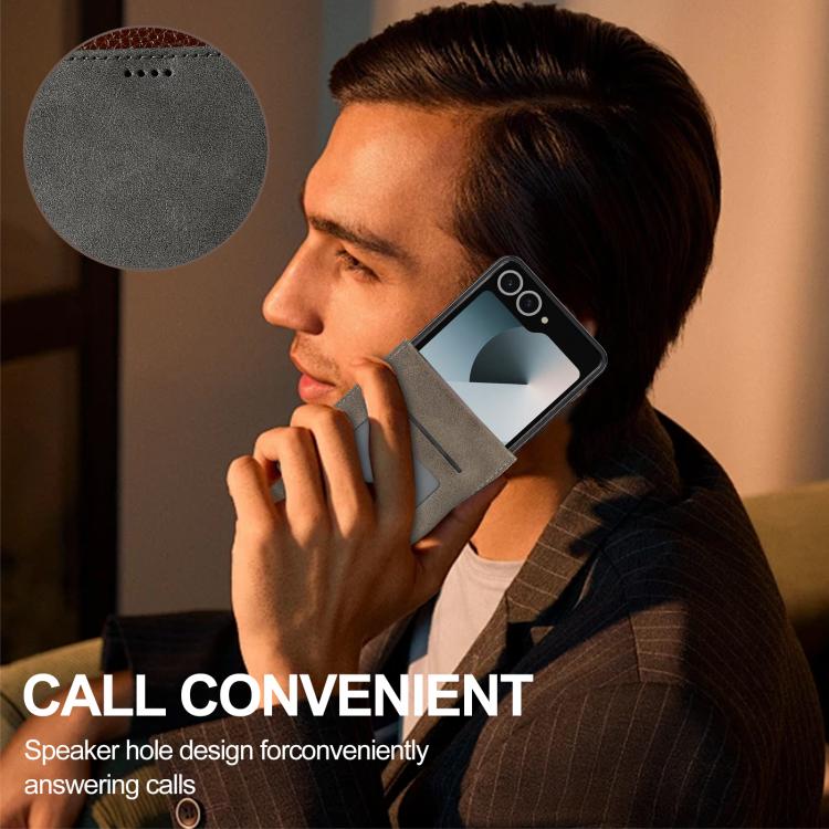 For Samsung Galaxy Z Flip7 5G LC.IMEEKE Calf Texture Leather Phone Case(Grey) - Galaxy Z Flip7 5G Cases by LC.IMEEKE | Online Shopping UK | buy2fix