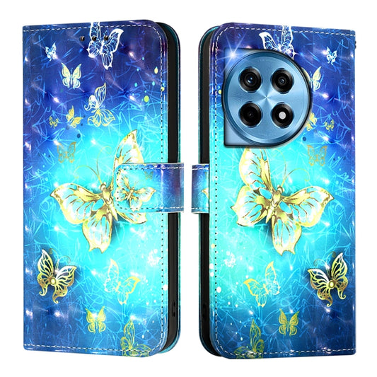 For OnePlus 12 5G Global 3D Painting Horizontal Flip Leather Phone Case(Golden Butterfly) by buy2fix