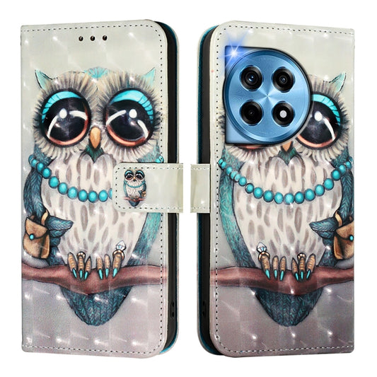 For OnePlus 12 5G Global 3D Painting Horizontal Flip Leather Phone Case(Grey Owl) by buy2fix