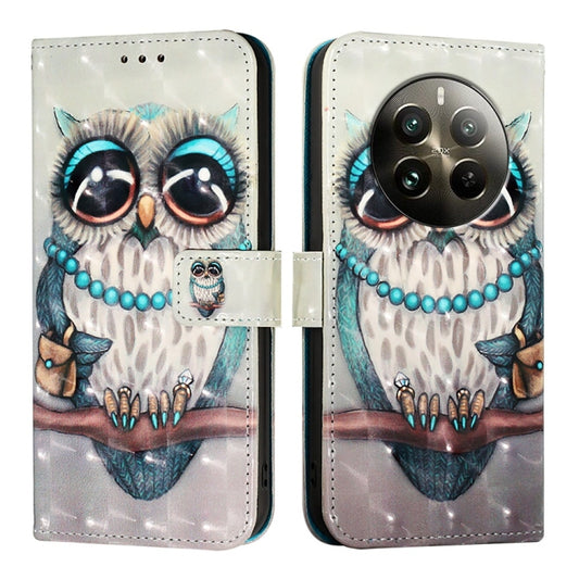 For Realme 12 Pro / Realme 12 Pro+ 3D Painting Horizontal Flip Leather Phone Case(Grey Owl) by buy2fix