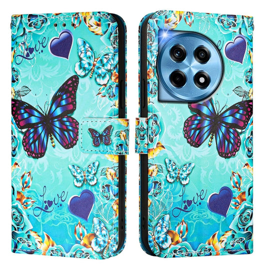 For OnePlus 12 5G Global Colored Drawing Pattern Plain Weave Leather Phone Case(Caring Butterfly) by buy2fix
