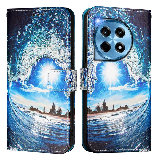 For OnePlus 12 5G Global Colored Drawing Pattern Plain Weave Leather Phone Case(Waves And Sun) by buy2fix