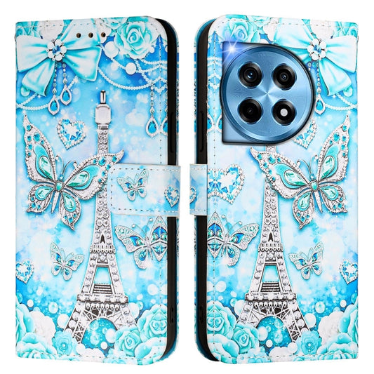 For OnePlus 12 5G Global Colored Drawing Pattern Plain Weave Leather Phone Case(Tower Butterfly) by buy2fix