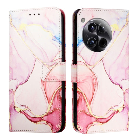 For OnePlus 12 5G Global PT003 Marble Pattern Flip Leather Phone Case(Rose Gold) by buy2fix