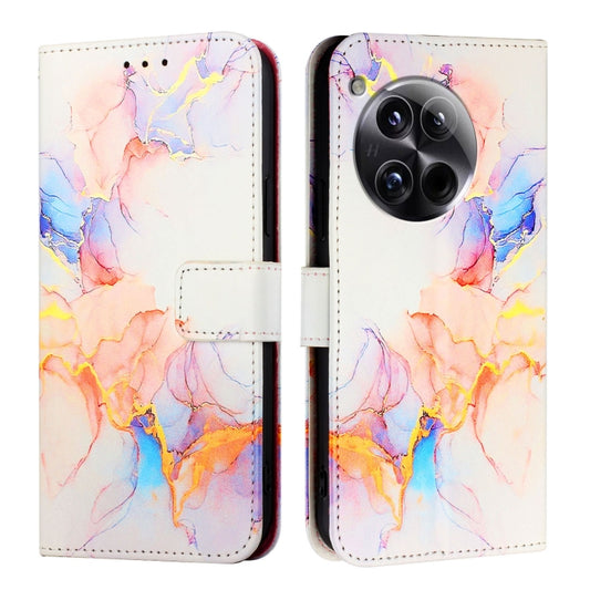 For OnePlus 12 5G Global PT003 Marble Pattern Flip Leather Phone Case(Galaxy Marble White) by buy2fix