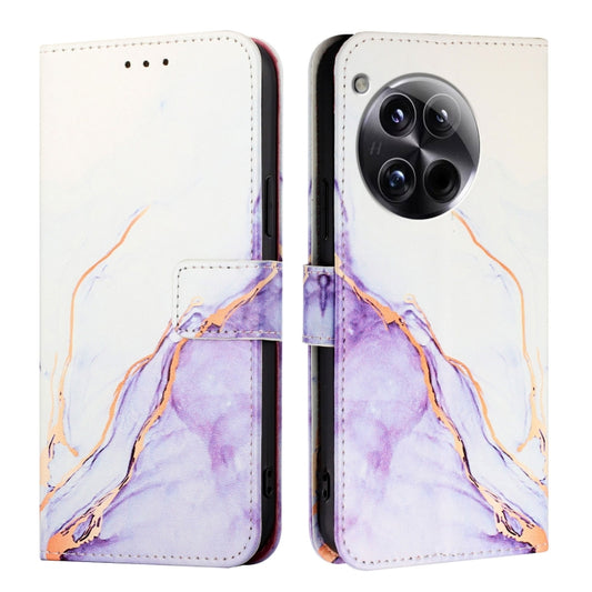 For OnePlus 12 5G Global PT003 Marble Pattern Flip Leather Phone Case(White Purple) by buy2fix
