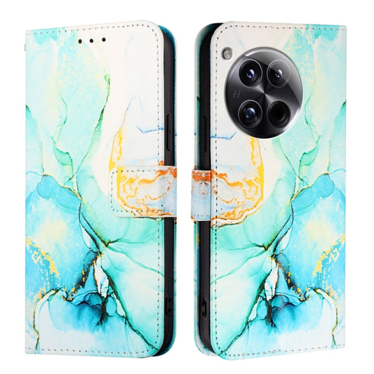 For OnePlus 12 5G Global PT003 Marble Pattern Flip Leather Phone Case(Green) by buy2fix