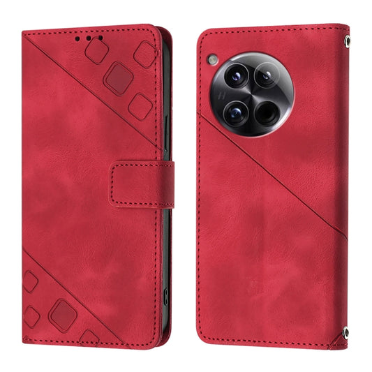 For OnePlus 12 5G Global Skin-feel Embossed Leather Phone Case(Red) by buy2fix