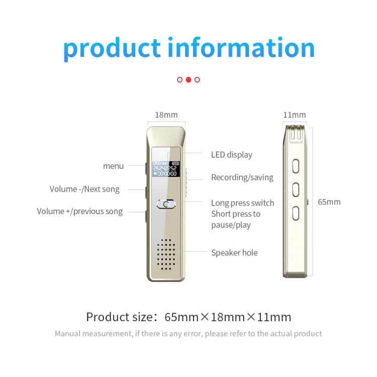 JNN Q7 Mini Portable Voice Recorder with OLED Screen, Memory:4GB(Gold) by JNN