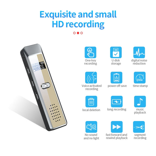 JNN Q7 Mini Portable Voice Recorder with OLED Screen, Memory:8GB(Grey+Gold) by JNN