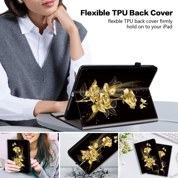 For iPad Pro 12.9 2022 / 2021 / 2020 Crystal Texture Painted Leather Smart Tablet Case(Gold Butterfly Rose) - iPad Pro 12.9 (2022/2021) Cases by buy2fix | Online Shopping UK | buy2fix