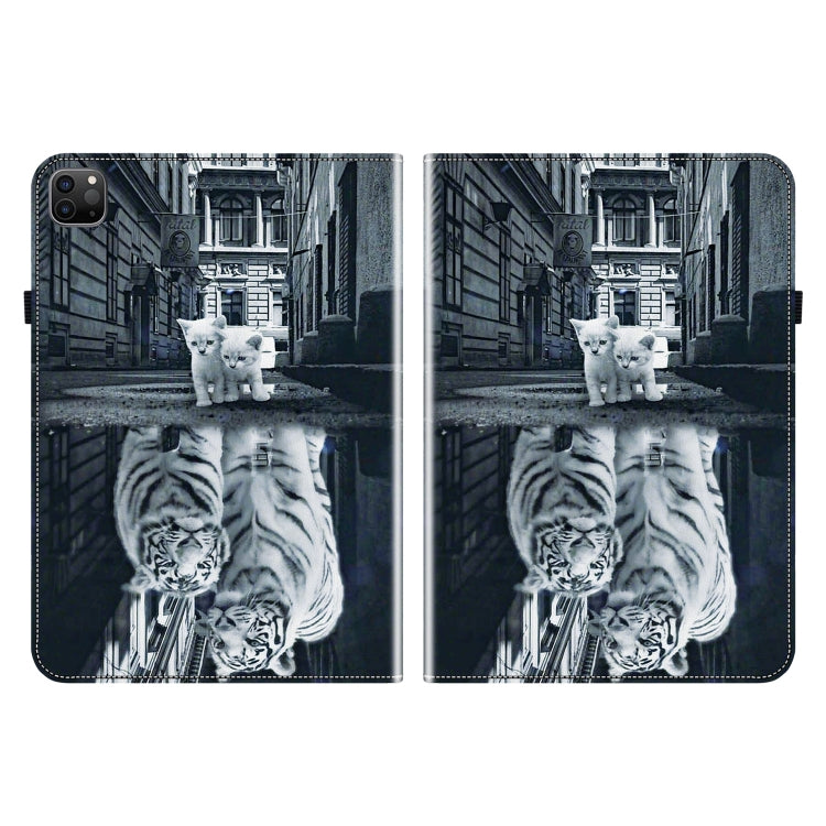 For iPad Pro 12.9 2022 / 2021 / 2020 Crystal Texture Painted Leather Smart Tablet Case(Cat Reflection Tiger) - iPad Pro 12.9 (2022/2021) Cases by buy2fix | Online Shopping UK | buy2fix