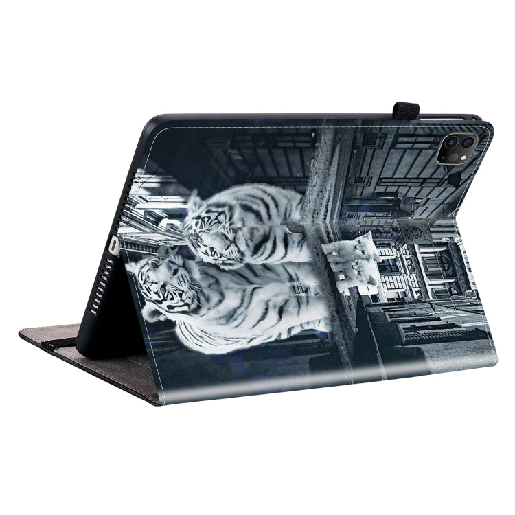 For iPad Pro 12.9 2022 / 2021 / 2020 Crystal Texture Painted Leather Smart Tablet Case(Cat Reflection Tiger) - iPad Pro 12.9 (2022/2021) Cases by buy2fix | Online Shopping UK | buy2fix