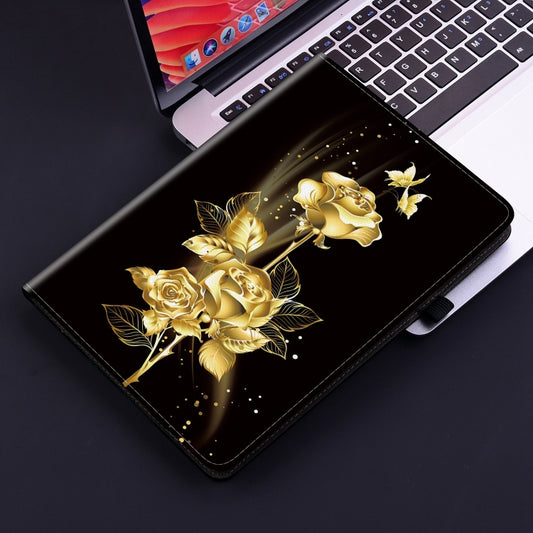 For iPad Air 13 2025 / 2024 Crystal Texture Painted Leather Smart Tablet Case(Gold Butterfly Rose) by buy2fix