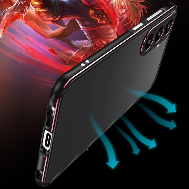 For Samsung Galaxy S24+ 5G Aurora Series Lens Protector + Metal Frame Phone Case(Black Blue) - Galaxy S24+ 5G Cases by buy2fix | Online Shopping UK | buy2fix