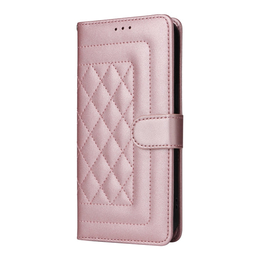 For iPhone 16 Diamond Lattice Leather Flip Phone Case(Rose Gold) by buy2fix