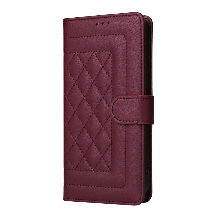 For iPhone 16 Diamond Lattice Leather Flip Phone Case(Wine Red) - iPhone 16 Cases by buy2fix | Online Shopping UK | buy2fix