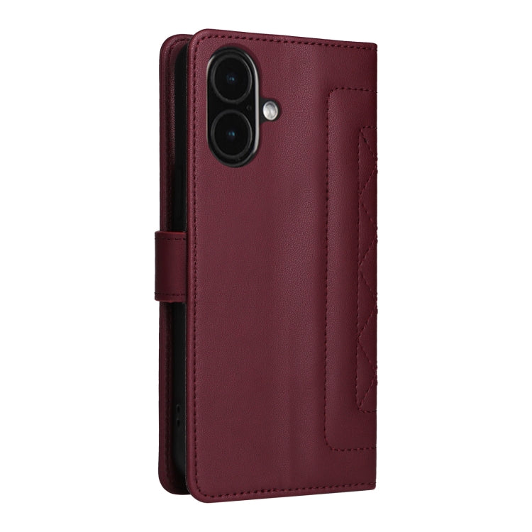 For iPhone 16 Diamond Lattice Leather Flip Phone Case(Wine Red) - iPhone 16 Cases by buy2fix | Online Shopping UK | buy2fix