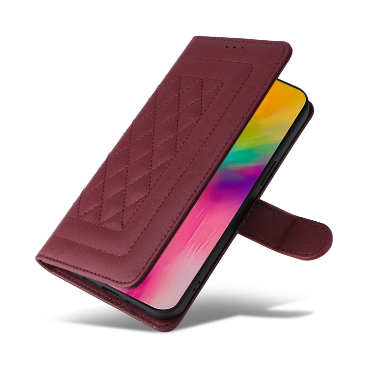 For iPhone 16 Diamond Lattice Leather Flip Phone Case(Wine Red) - iPhone 16 Cases by buy2fix | Online Shopping UK | buy2fix