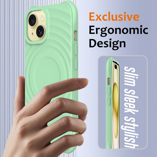 For iPhone 15 Plus Wave Texture MagSafe Magnetic Liquid Silicone Phone Case(Green) by buy2fix
