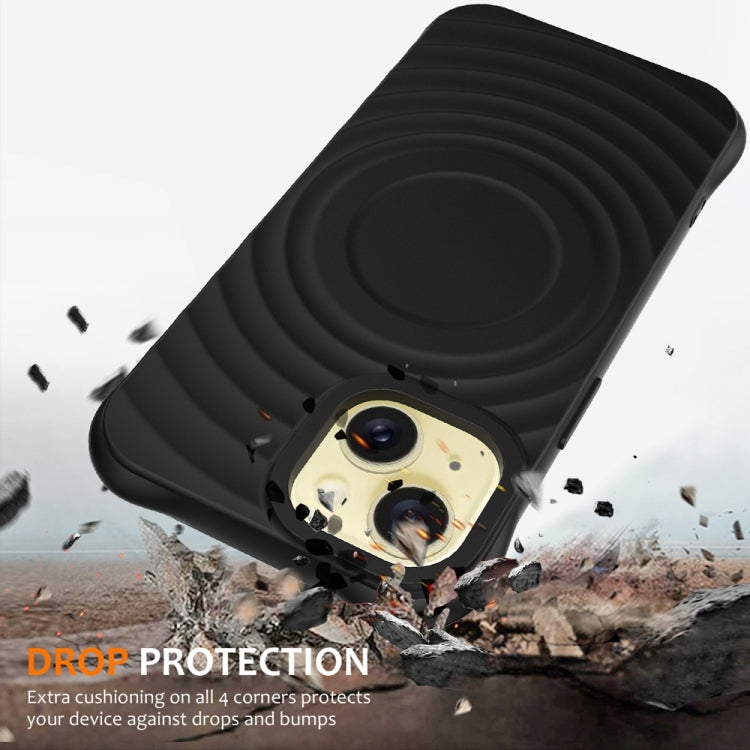 For iPhone 15 Wave Texture MagSafe Magnetic Liquid Silicone Phone Case(Black) by buy2fix