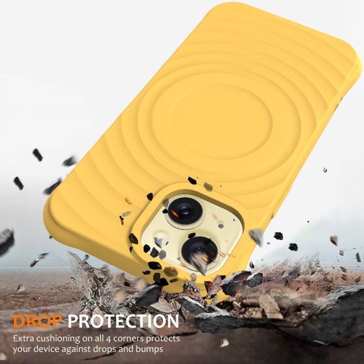 For iPhone 15 Wave Texture MagSafe Magnetic Liquid Silicone Phone Case(Yellow) by buy2fix