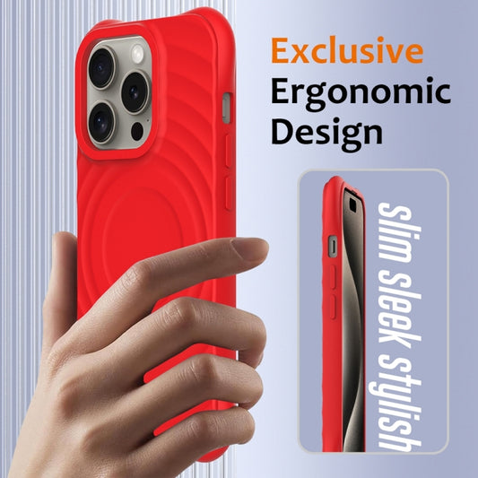 For iPhone 12 Pro Max Wave Texture MagSafe Magnetic Liquid Silicone Phone Case(Red) by buy2fix