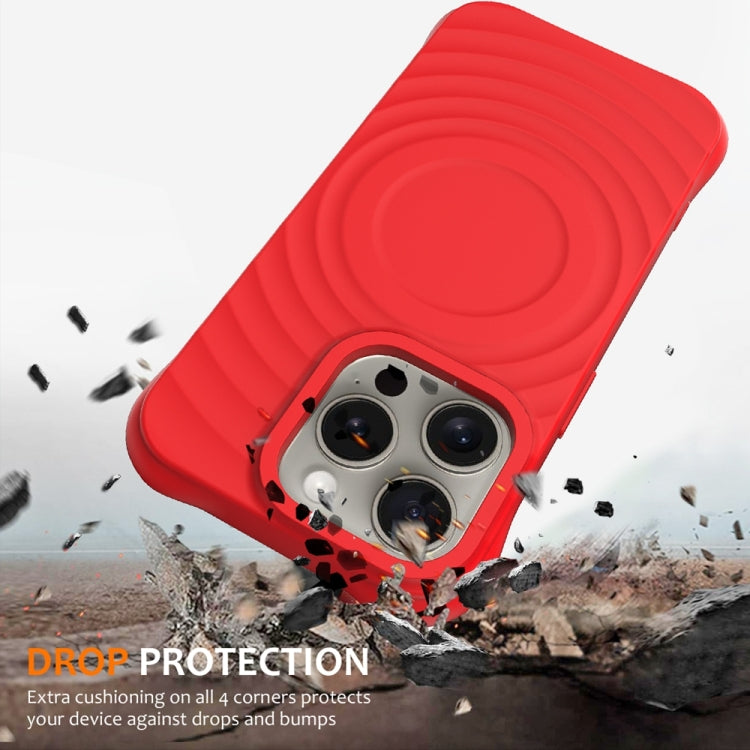For iPhone 12 Pro Max Wave Texture MagSafe Magnetic Liquid Silicone Phone Case(Red) by buy2fix