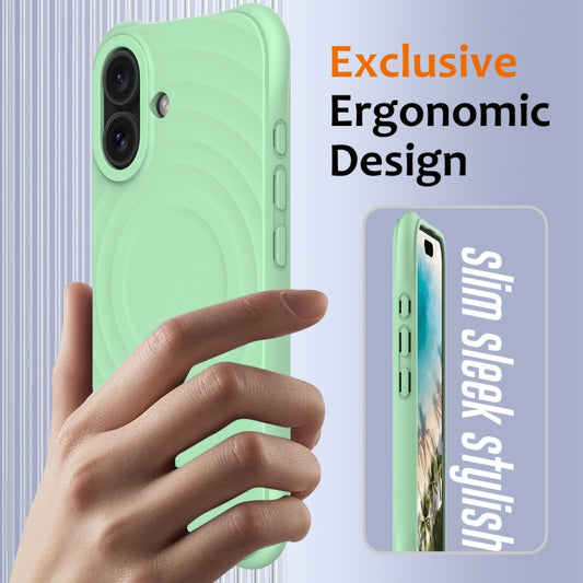 For iPhone 16 Plus Wave Texture MagSafe Magnetic Liquid Silicone Phone Case(Green) by buy2fix