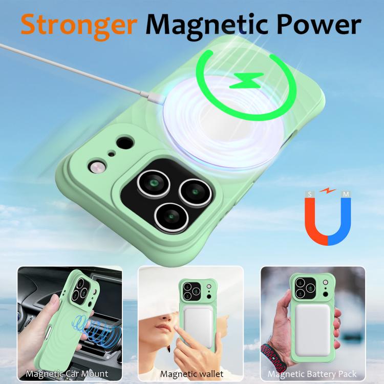 For iPhone 17 Pro Wave Texture MagSafe Magnetic Liquid Silicone Phone Case(Green) - iPhone 17 Pro Cases by buy2fix | Online Shopping UK | buy2fix