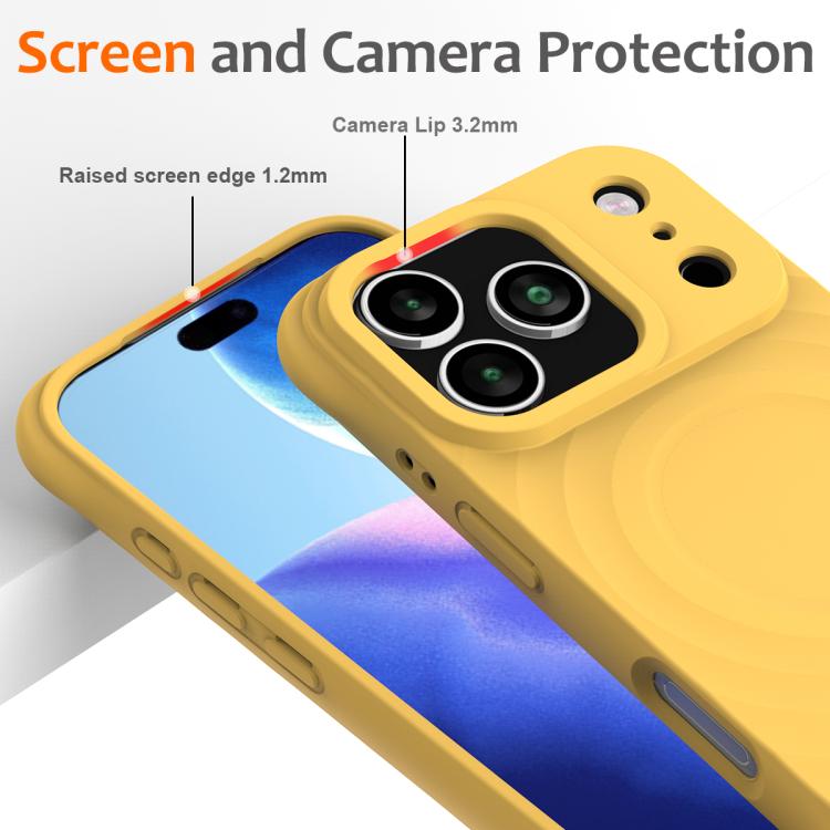 For iPhone 17 Pro Wave Texture MagSafe Magnetic Liquid Silicone Phone Case(Yellow) - iPhone 17 Pro Cases by buy2fix | Online Shopping UK | buy2fix