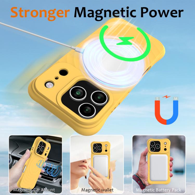 For iPhone 17 Pro Wave Texture MagSafe Magnetic Liquid Silicone Phone Case(Yellow) - iPhone 17 Pro Cases by buy2fix | Online Shopping UK | buy2fix