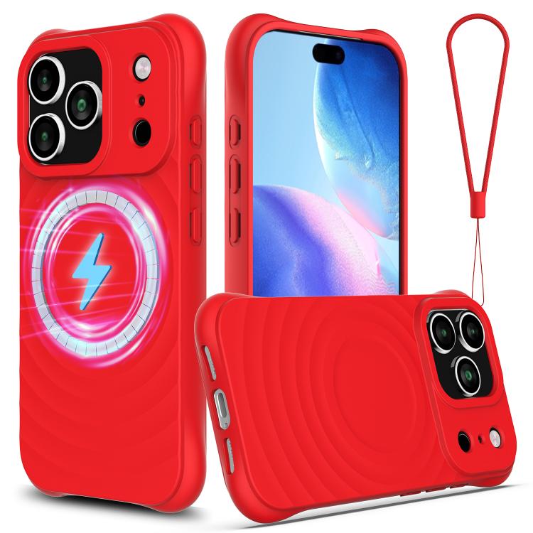 For iPhone 17 Pro Wave Texture MagSafe Magnetic Liquid Silicone Phone Case(Red) - iPhone 17 Pro Cases by buy2fix | Online Shopping UK | buy2fix