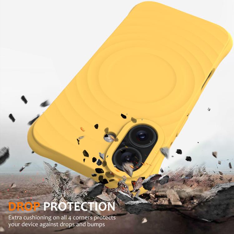 For iPhone 17 Wave Texture MagSafe Magnetic Liquid Silicone Phone Case(Yellow) - iPhone 17 Cases by buy2fix | Online Shopping UK | buy2fix