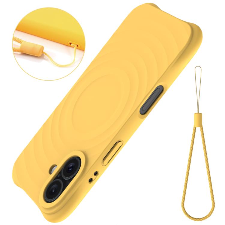 For iPhone 17 Wave Texture MagSafe Magnetic Liquid Silicone Phone Case(Yellow) - iPhone 17 Cases by buy2fix | Online Shopping UK | buy2fix