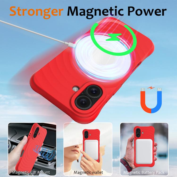 For iPhone 17 Wave Texture MagSafe Magnetic Liquid Silicone Phone Case(Red) - iPhone 17 Cases by buy2fix | Online Shopping UK | buy2fix