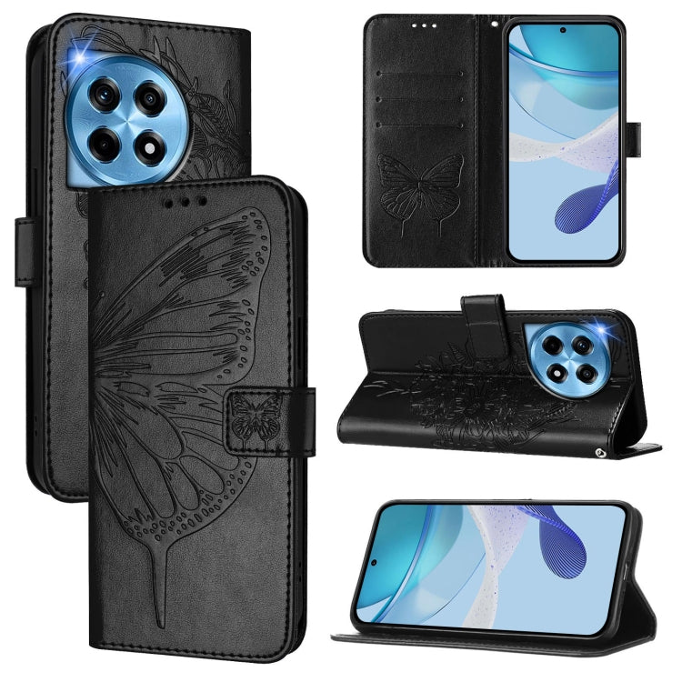 For OnePlus 12 5G Global Embossed Butterfly Leather Phone Case(Black) - OnePlus Cases by buy2fix | Online Shopping UK | buy2fix