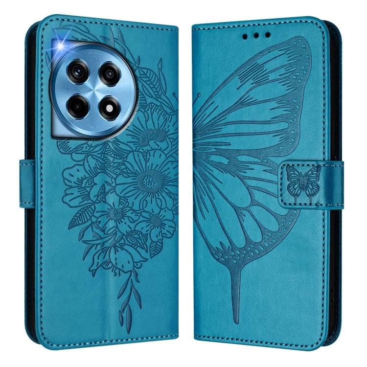 For OnePlus 12 5G Global Embossed Butterfly Leather Phone Case(Blue) - OnePlus Cases by buy2fix | Online Shopping UK | buy2fix