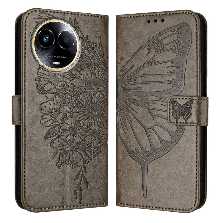 For Realme C67 5G India/Narzo 60x Global Embossed Butterfly Leather Phone Case(Grey) - Realme Cases by buy2fix | Online Shopping UK | buy2fix